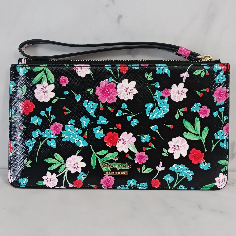 Kate Spade Leila Wristlet Black with Multicolor Floral Print